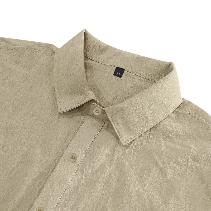 Men's Cotton Linen Short-Sleeved Shirt Summer Solid Color Stand-Up Collar Casual Beach Style plus Size S-5XL