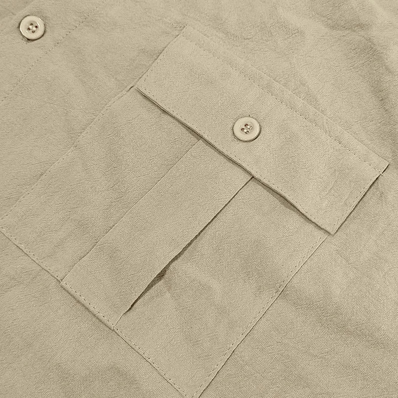Men's Cotton Linen Short-Sleeved Shirt Summer Solid Color Stand-Up Collar Casual Beach Style plus Size S-5XL