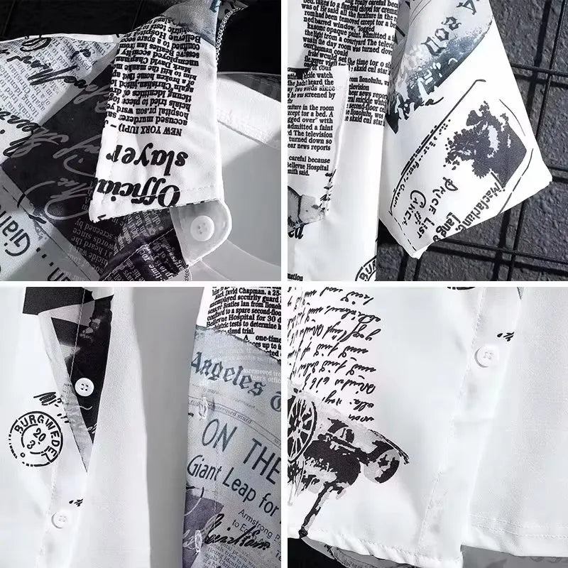 Short sleeved shirt men's thin graffiti print Hong Kong fashion clothing beach floral loose half sleeved shirt