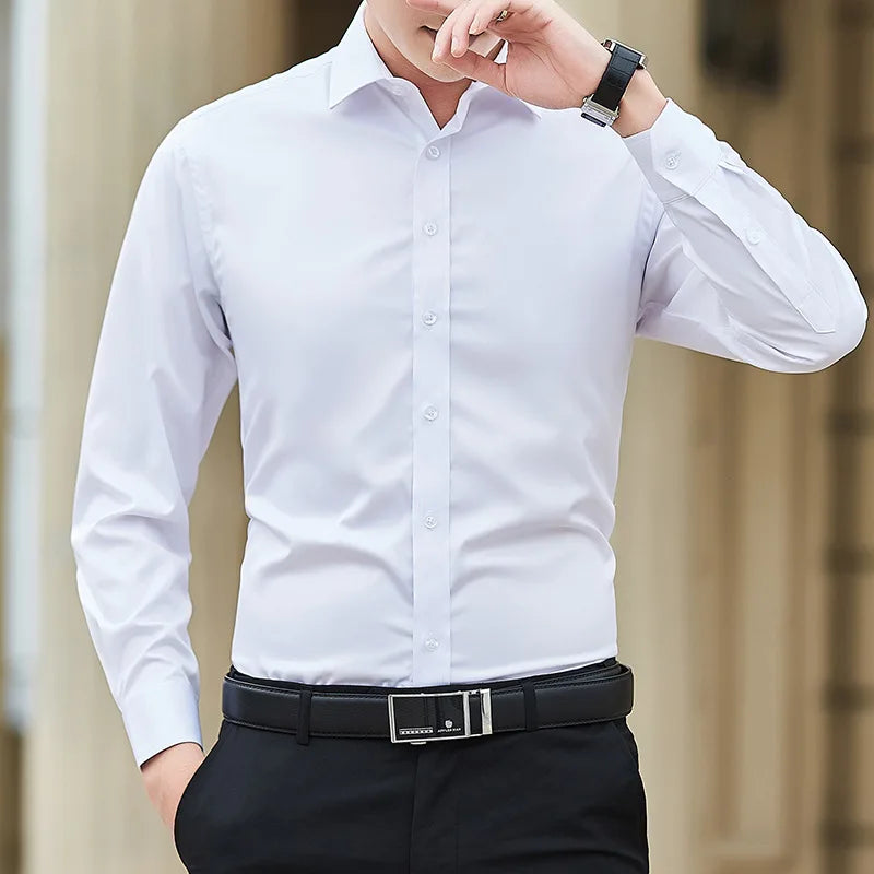 Classic Casual Slim White Long Sleeve Shirt